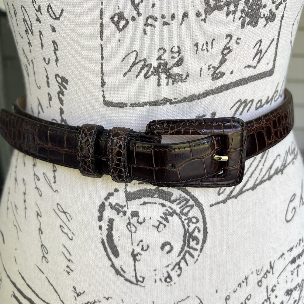 VTG WCM New York Genuine American Alligator Belt Medium Dark Brown Luxury